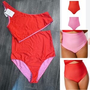 Baiia Valencia One Shoulder Top   Cosmopolitan Bottom Reversible Bikini Swim NWT